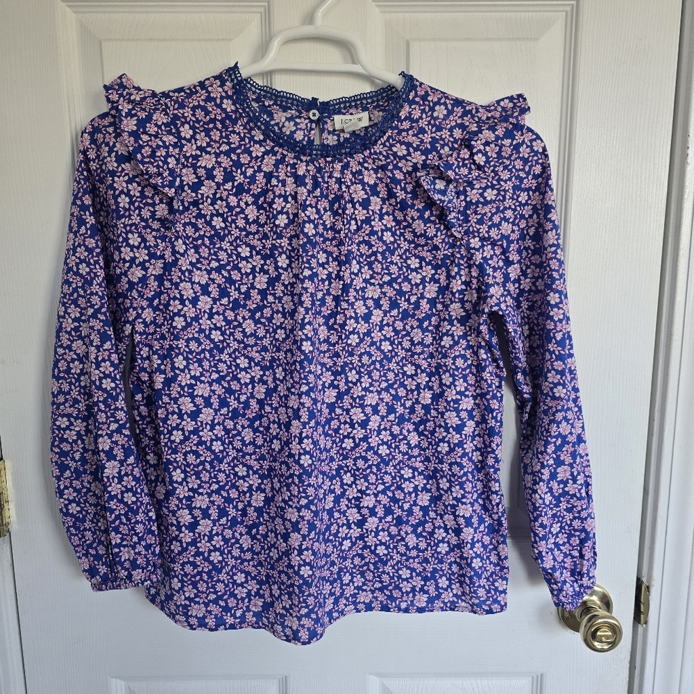 J. Crew Blue and Pink Floral Blouse